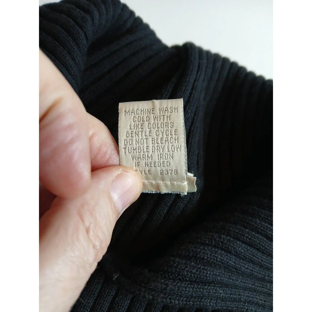 J. Jill Black Knit Johnny Collared Pullover Sweater 100% Cotton 3/4 Sleeve Med